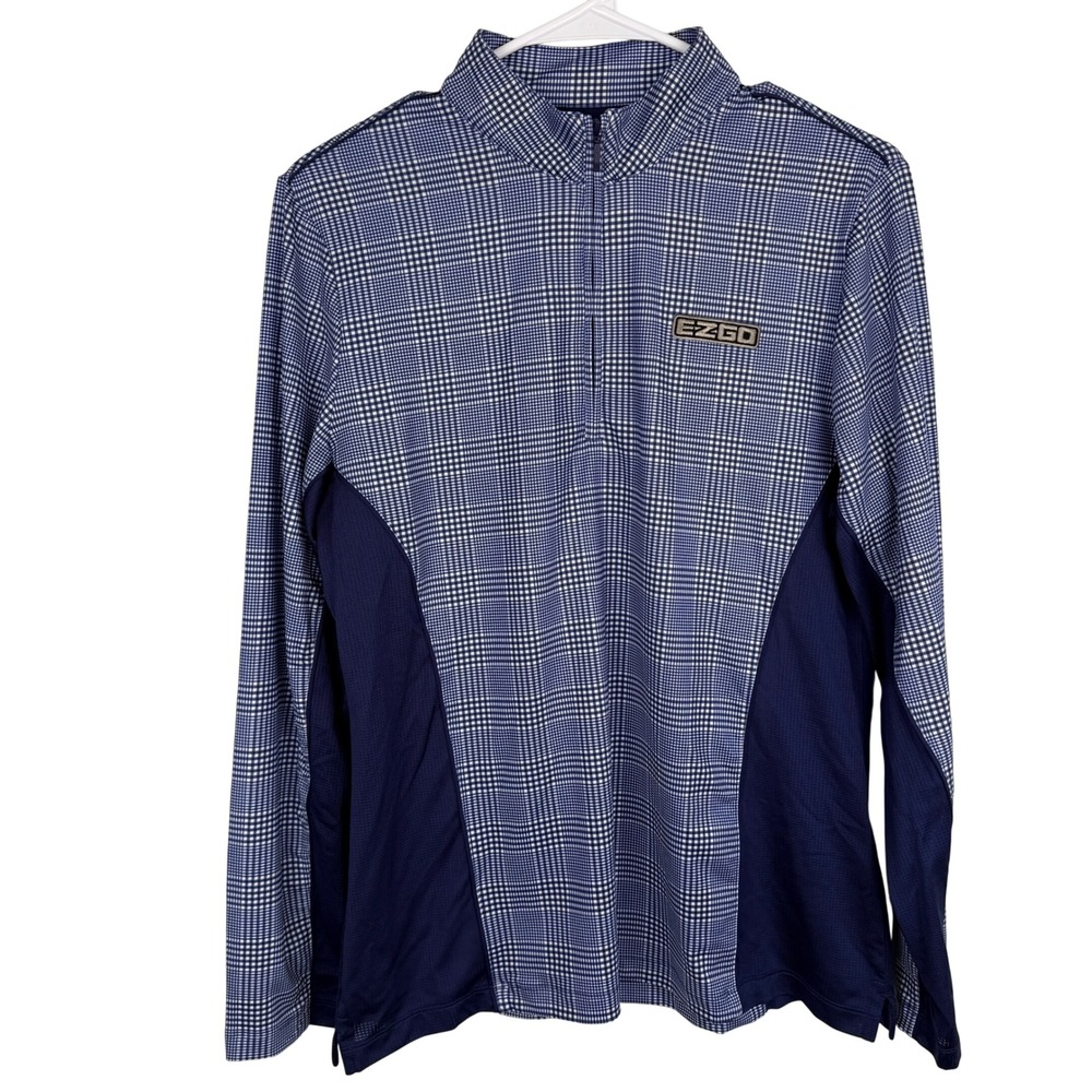 Peter‎ Millar Sun Comfort Womens Large Golf EZGO Pullover Shirt Plaid Blue Zip